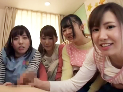 60796 - 欲求不満な保育士のお姉さん達の集団手コキ責めでザーメン発射